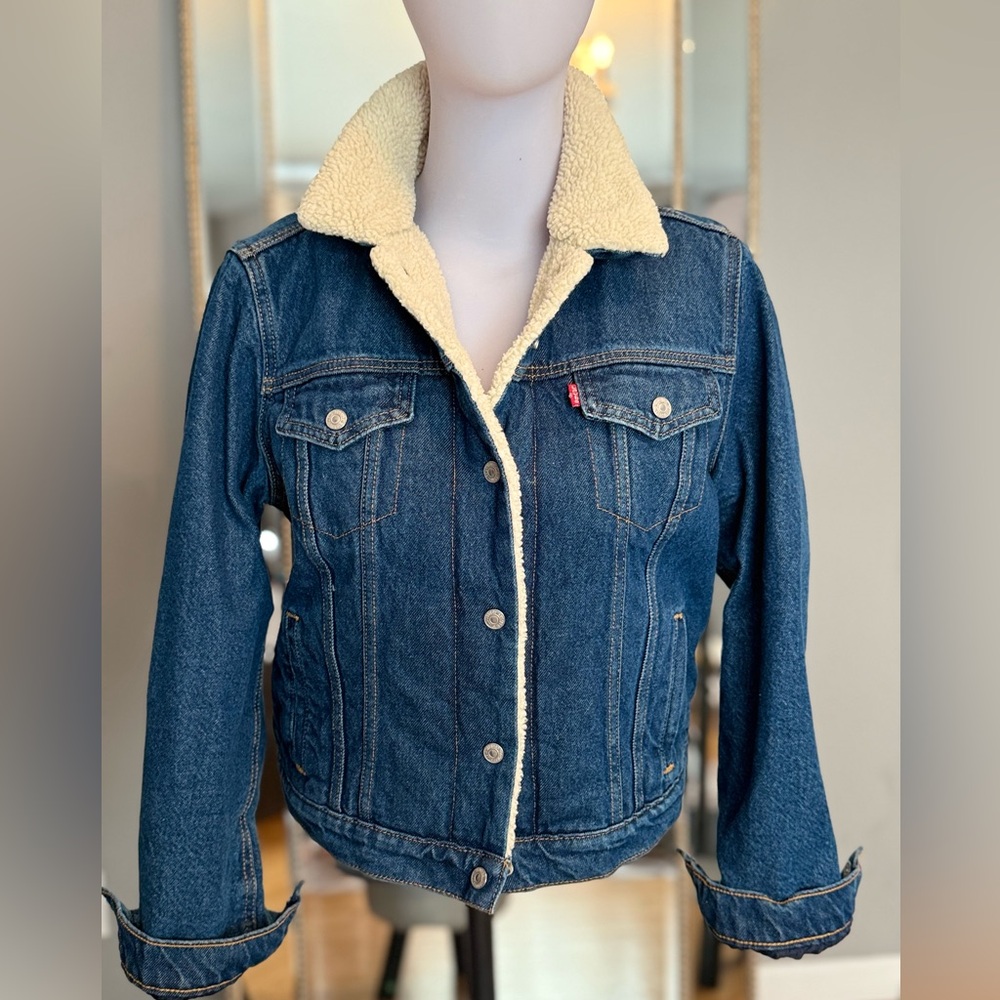 RARE Levi’s Women’s Sherpa Trucker Denim Jacket. Ex-Boyfriend Fit, Size M
